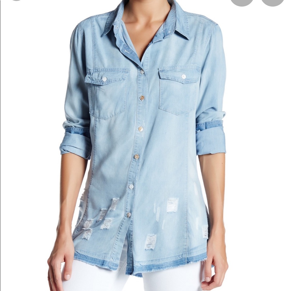 Dress Forum - Distressed Chambray Denim Shirt